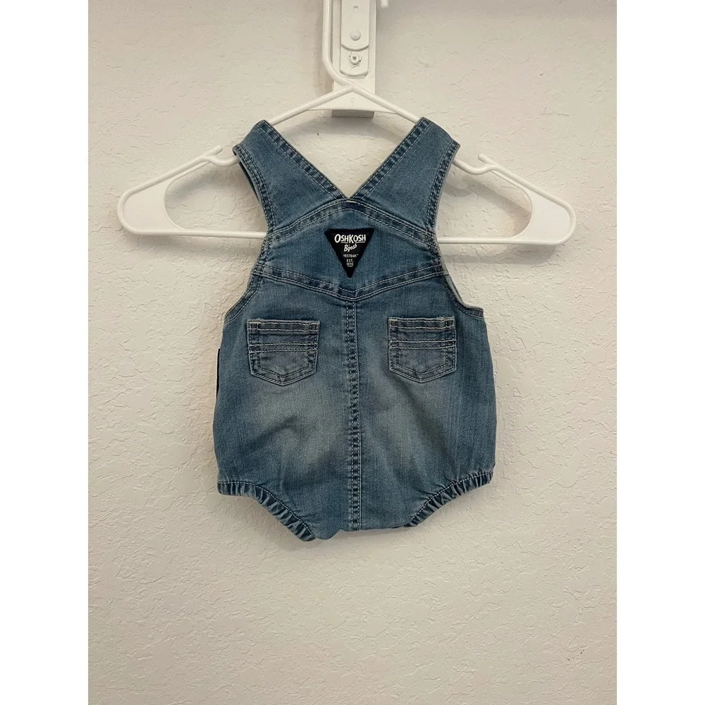 OshKosh Bgosh Baby Blue Denim Shortalls Overalls 3M New NWT OKT124077-SSI
